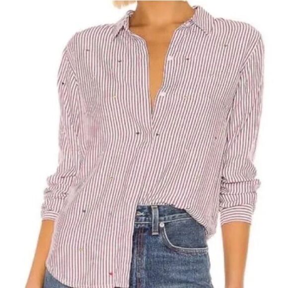 Rails Taylor Marseille Striped Rainbow Hearts Butyon Down Shirt Medium - Picture 1 of 7